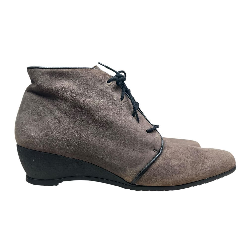 Munro Womens Kara Ankle Boots Suede Low Wedge Heel Square Toe Taupe Sz 8M